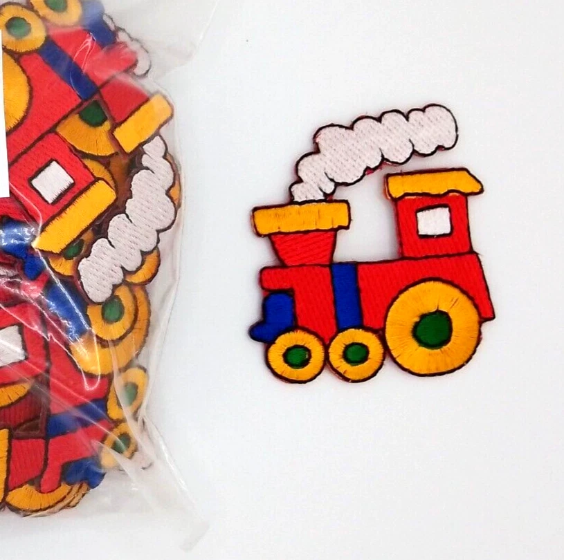 2 Red/Blue/Yellow Choo-Choo Train Embroidered IronOn Patches Applique 2" x 2.25" - Image 1 of 1