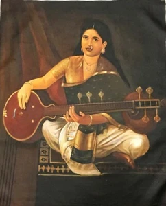 Retrato hecho a mano pintura de mujer india tocando vena sobre lienzo 26x31 pulgadas - Imagen 1 de 4
