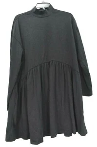 Asos Womens Solid Black Mock Neck Long Sleeve Casual Cotton Shift Dress Shirt 10 - Picture 1 of 10