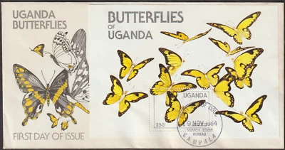 (CWF105)MALAYSIA UGANDA 1984 BUTTERFLIES MS ON FDC - Image 1 of 2