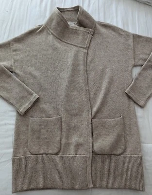 Blanco + Warren Cárdigan Suéter Chaqueta Cuello A Presión Bolsillos Beige Mediano Para Mujer Foto 1 de 4