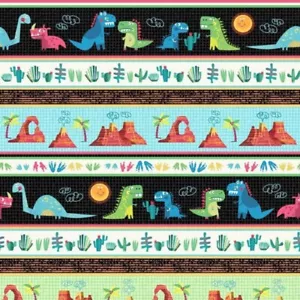 Playful Dinosaur Michael Miller Cotton Fabric Border Stripe By the Yard - Picture 1 of 1