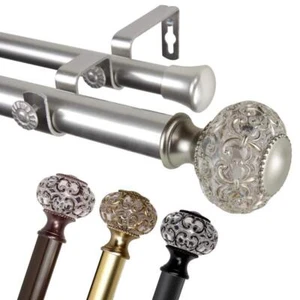 EMOH Double Curtain Rod 1 Inch Dia 28-48" Adjustable Lavish Satin Nickel - Picture 1 of 3