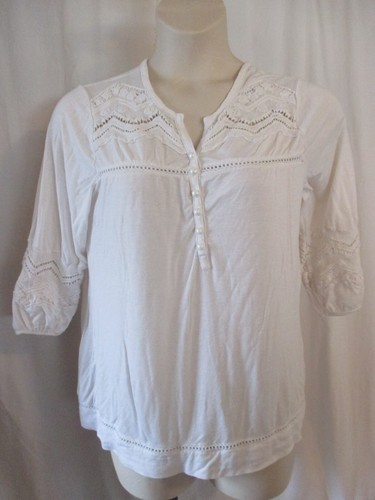 OFF WHITE Top donna taglia L semplicemente irresistibile bianco sporco manica 3 4 orlo in pizzo