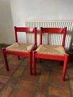 vico magistretti Carimate Chairs Pair Two 2 Red Rush Seats Vintage Habitat