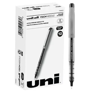 Uniball Vision Needle Rollerball Pens, Black Pens Pack of 12, Fine Point Pens... - Picture 1 of 6