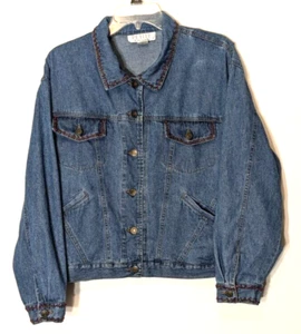 PETITE SOPHISTICATE Short, Blue Denim Jean Jacket w Bead Accents; Size PL - Picture 1 of 6