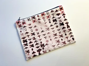 Flat Zipper Pouch Butterfly Light Pink & Black Zip Pink interior Size 22 x 18 cm - Picture 1 of 6