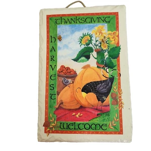 Welcome Thanksgiving Harvest Painted Slate Hanging Plaque Sign PUMPKINS CROW - Picture 1 of 11