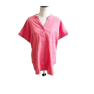 Feelgoodstore.com Women’s Linen Blend Short Sleeve Button Down Pink Size Medium - Picture 1 of 7