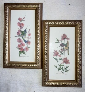 Vintage Carolyn Shores Wright Lot Hummingbird Print GoldTone Frame Birds 1995 - Picture 1 of 4