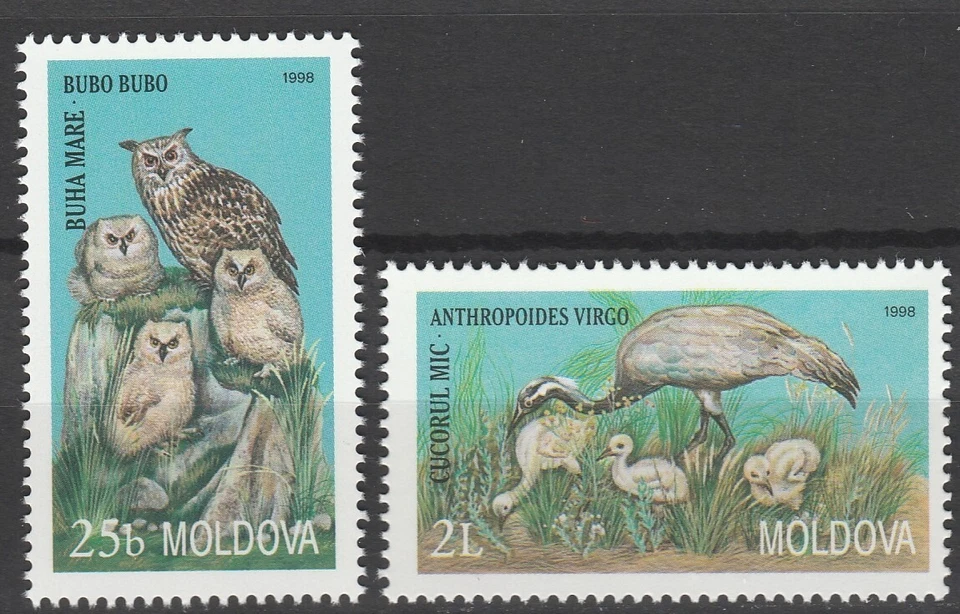 Moldova 1998 Birds, Owls, Crane 2 MNH stamps - Image 1 of 1