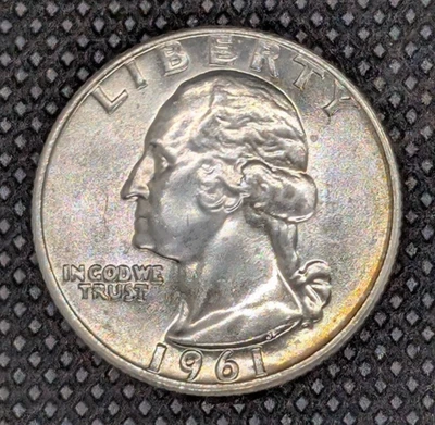 1961 D Washington Silver Quarter, Some Toning, AU/BU, Beautiful - Image 1 of 2