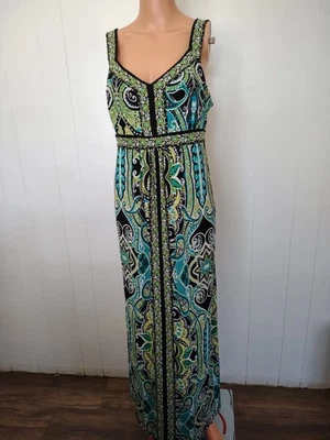 Nuevo con etiquetas Apt. Maxi Vestido 9 Precio de venta sugerido por el fabricante $60 Teal Negro Verde Púrpura Sin Mangas Rayón Cuentas M Foto 1 de 4