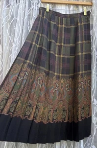 Maxi Falda Vintage Años 80 Lana Tartán Cuadros Paisley Talla 10 Plisada Hecha en EE. UU.  - Imagen 1 de 10