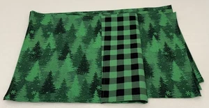 Christmas Winter Tree Placemats Reversible Green Black Buffalo Plaid Set 4 - Picture 1 of 8