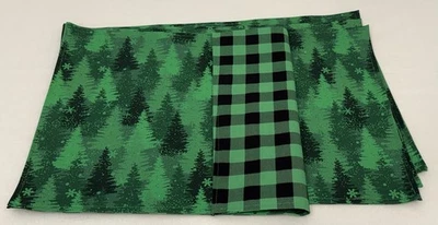 Christmas Winter Tree Placemats Reversible Green Black Buffalo Plaid Set 4 - Image 1 of 4