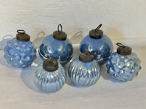 6er Set Glas Kugeln Blau Vintage Weihnacht Christbaumschmuck - Bild 1 von 4