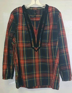 J Crew Womens XL Cotton Plaid Shirt Woven Top Blouse Holiday J. Red Green - Picture 1 of 6