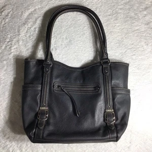 Damen Chaps Kunstleder Beuteltasche Handtasche Tasche Doppelgriffe große Größe schwarz - Bild 1 von 18