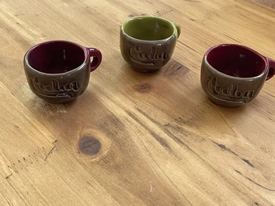 Set of 3 CUBA Espresso Cups Ceramic Petite Mugs Coffee Maroon Green - Image 1 of 4