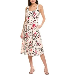 Karl Lagerfeld Printed Linen-Blend Midi Dress in Pink Black Multi $148 - Picture 1 of 2