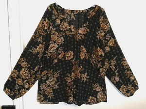 Torrid Womens Blouse 3 Plus 3X Floral Black Brown Chiffon V-Neck Top Long Sleeve - Picture 1 of 5