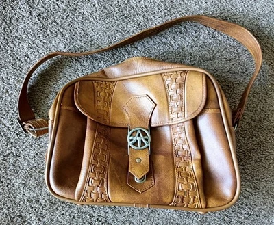 Vintage American Tourister Bag Faux Brown Leather Embossed Shoulder Strap 70s - Image 1 of 4