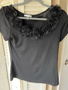 Forever Fashion Black Top With Rosette’s At Neck. Size M - Picture 1 of 3