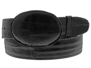 Mens Rodeo Wear Belt Cowboy Leather Black All Real Eel Skin Smooth Size 34, 44 - Picture 1 of 6