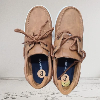 ROCKPORT Boys  Leather Deck Boat Shoes Loafers size 3 NEW - Image 1 of 4