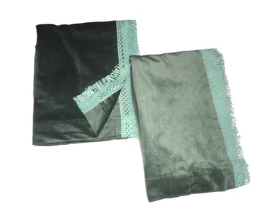 OPAL HOUSE TEAL GREEN VELVET MACRAME FILTERING (2) PANELS CURTAINS 54X84 - Image 1 of 4