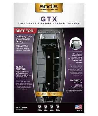 NEW! OLD PACKAGING! Andis 04775 GTX Black T-Outliner T-Blade Corded Trimmer - Image 1 of 4