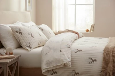 Evergreen Grove Turkish Flannel King Sheet Set 4-Piece Deer Stripe Beige Tan - Image 1 of 4