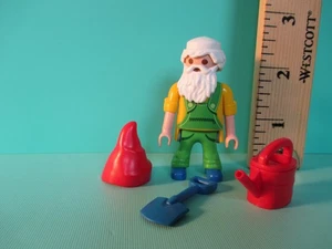 Playmobil figure MAN / GNOME / GARDENER W/ WHITE HAIR & BEARD IN GREEN OVERALLS - Picture 1 of 6