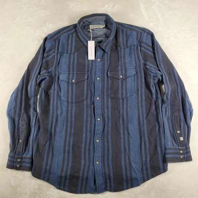 Outerknown Blanket Shirt Men's XL Blue Black Striped Flannel Pearl Snap NWT - Image 1 of 4