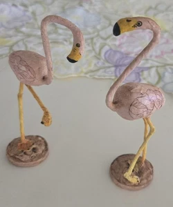 Vintage 2er Set Tonala Mexiko Volkskunst Pappmaché Flamingos 5" hoch Figuren - Bild 1 von 3