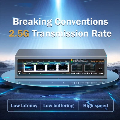 2.5Gbps Network Switch 4+2 Port 2500Mbps Ethernet Switcher 2 Port 10G SFP+ Slot - Image 1 of 4