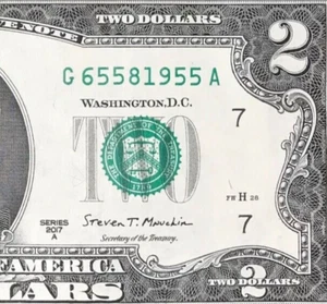 G 6558 1955 A : TRAILING YEAR 1955 $2 Two Dollar Bill Serial Number - Picture 1 of 3