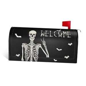 Halloween Skull Mailbox Covers Magnetic Letter Post Box Cover Wrap Black - Picture 1 of 8