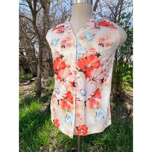 Vintage 1970s Mod Sleeves Blouse Top Orage Floral Retro - Picture 1 of 13
