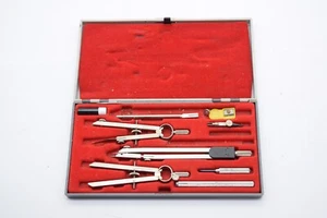 Vintage Drafting Tools Instruments Set Germany Grey Box Teledyne Post Incomplete - Picture 1 of 6