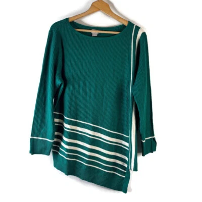 Suéter túnica suéter Chico's para mujer talla XL verde a rayas dobladillo asimétrico Foto 1 de 4