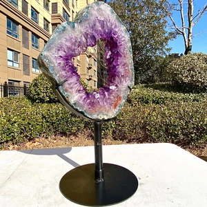 9.06LB Natural Amethyst Cave Crystal Slice Crescent shaped Hand Cut Repai - Picture 1 of 13