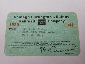 1930 Burlington Route Chicago Burlington & Quincy Railroad System Pass #9944 - Picture 1 of 2