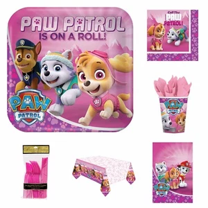 Pink Paw Patrol Girls Party Kit Plates Napkins Cups Party Bag Tablecover Cutlery - Picture 1 of 9