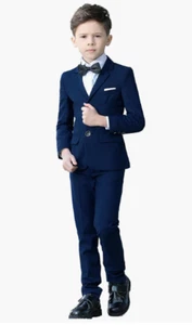Toddler Slim Fit Navy Blue Suit Size 2T 3 Piece 2 Button Notch Lapel - Picture 1 of 1