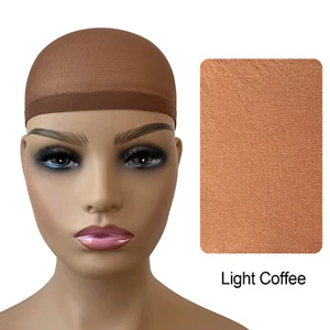 2pcs Deluxe Nylon Stocking Stretchy Wig Caps Light Coffee,Nude,Black, Beige - Picture 1 of 12