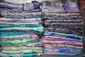 Vintage Indian Pure Silk Saree Printed Recycled Sari Long Curtain Wrap Fabric Material Traditional Ethnic Woman Clothing Dress PSS11112