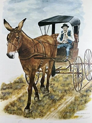 Vagón firmado vintage Amish Mule Buggy estampado A Good Ride Leslie Vanhook Foto 1 de 4